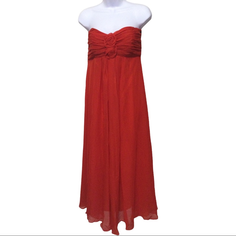 NEW Red Chiffon Strapless Gown